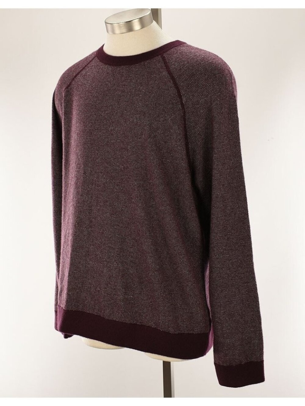 VINCE Mens Deep Wine BIRDSEYE Crew Neck Wool Cashmere Blend Sweater XXL NWT